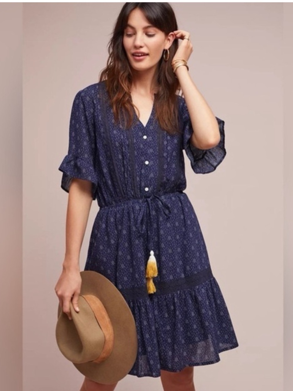 Isabella Sinclair Bandera Ruffled Tunic Blue Short Dress S Prairie Casual